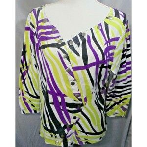 Westbound Women’s Large Top Snap Front 3/4 Sleeve Tunic Blouse Shirt 80s style